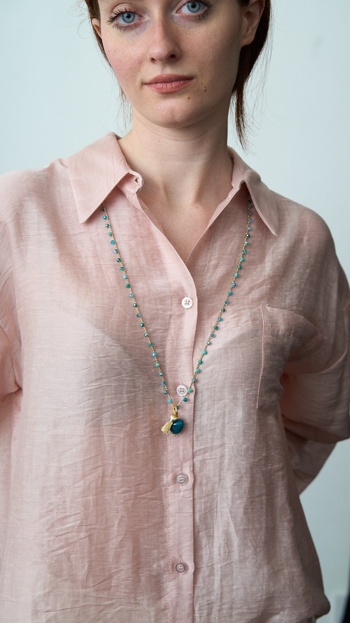 Via Roma - Collana "Cuore Ceramica" Celeste - Verde Tiffany - Dorato