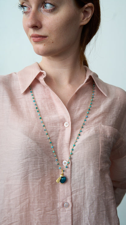 Via Roma - Collana "Cuore Ceramica" Celeste - Verde Tiffany - Dorato
