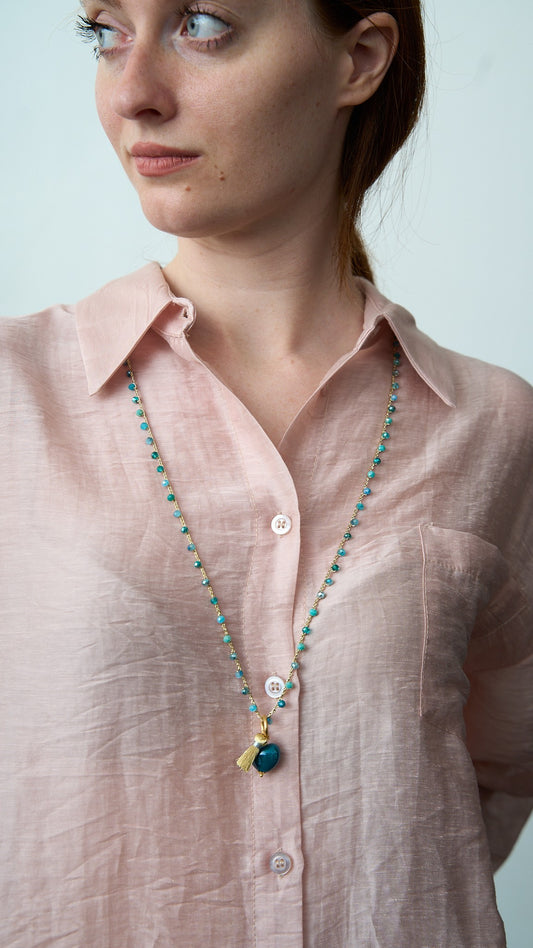 Via Roma - Collana "Cuore Ceramica" Celeste - Verde Tiffany - Dorato