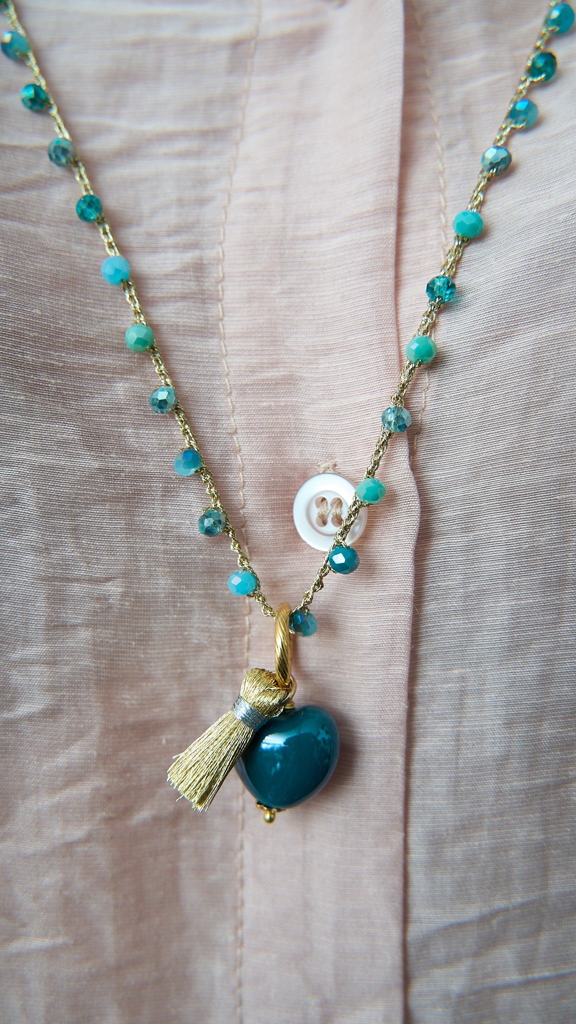 Via Roma - Collana "Cuore Ceramica" Celeste - Verde Tiffany - Dorato