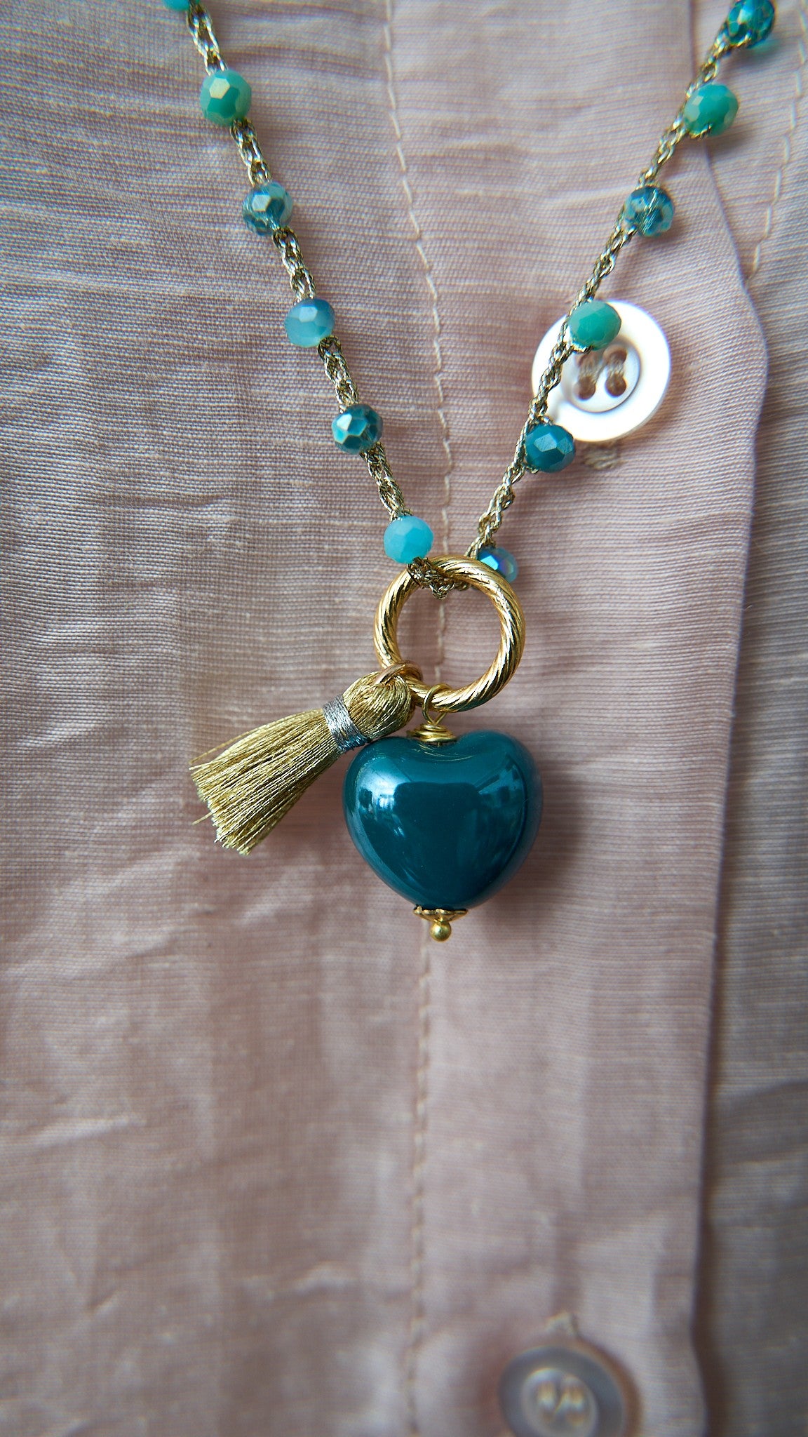 Via Roma - Collana "Cuore Ceramica" Celeste - Verde Tiffany - Dorato