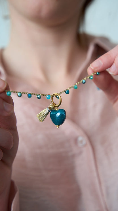 Via Roma - Collana "Cuore Ceramica" Celeste - Verde Tiffany - Dorato