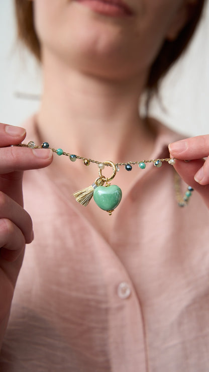 Via Roma - Collana "Cuore Ceramica" Verde Tiffany - Trasparente - Dorato - Blu