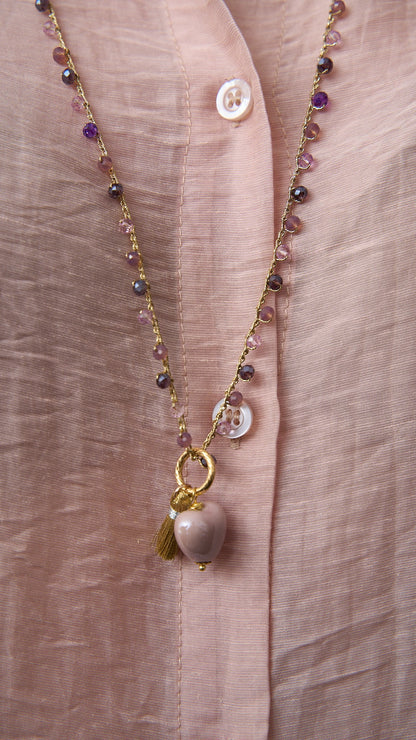 Via Roma - Collana "Cuore Ceramica" Rosa - Viola - Dorato