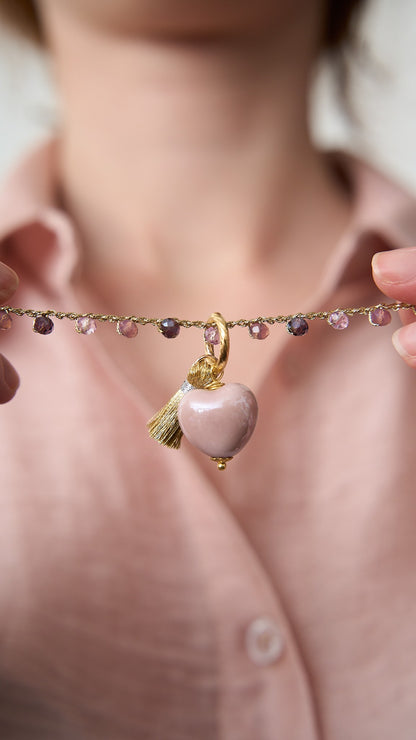Via Roma - Collana "Cuore Ceramica" Rosa - Viola - Dorato