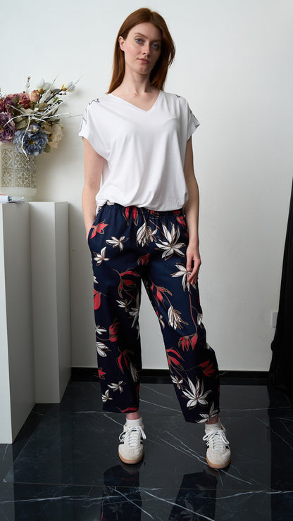 Via Roma - Pantalone fantasia ovetto Blu - Bianco - Corallo - Taupe
