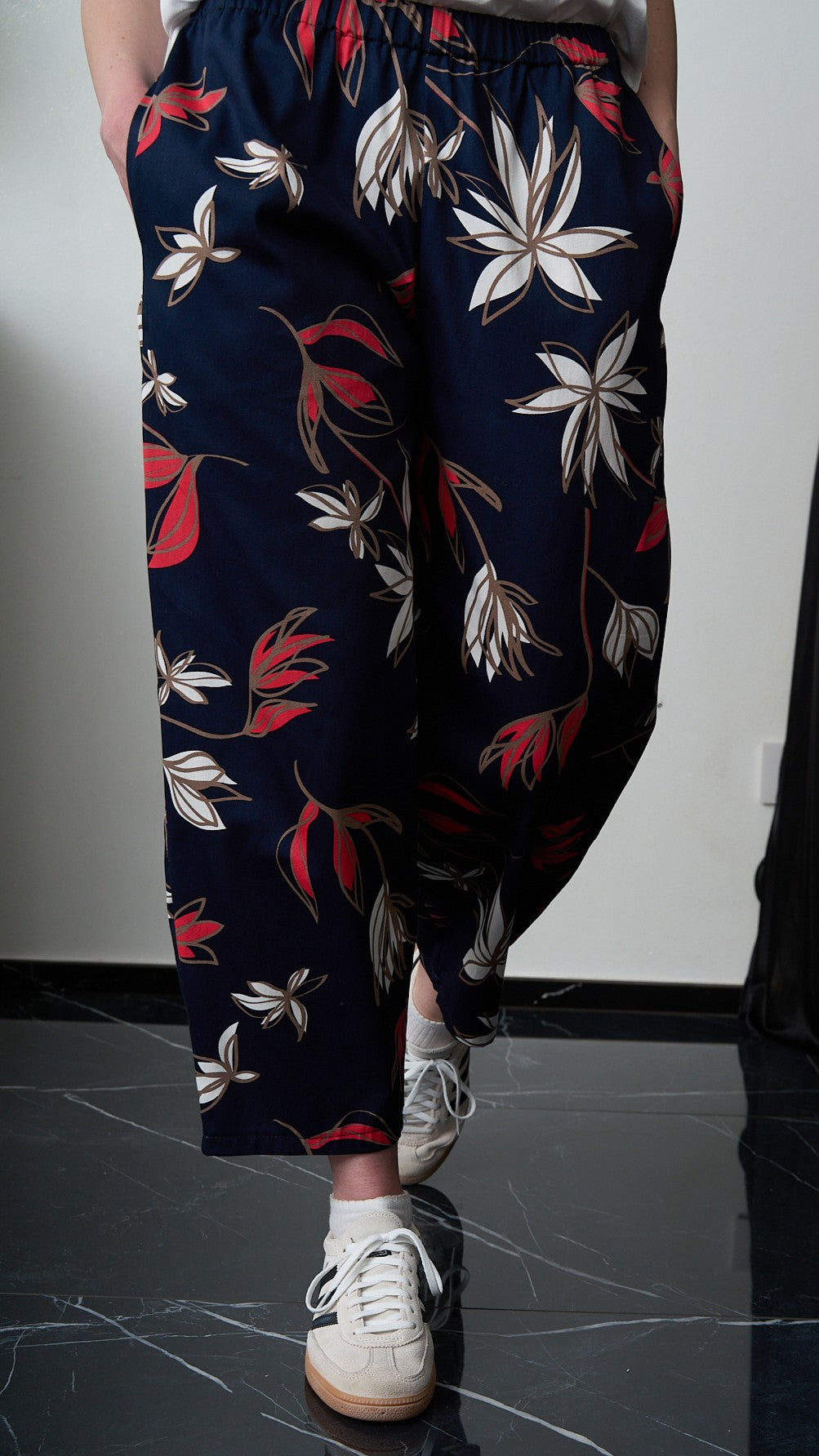 Via Roma - Pantalone fantasia ovetto Blu - Bianco - Corallo - Taupe
