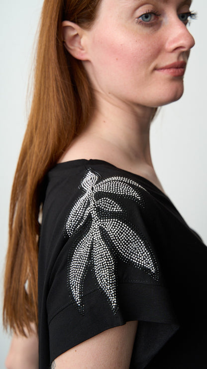 Olivia Rei - T-shirt scollo a V con applicazioni su spalline - ART.SS2636 Argento - Nero