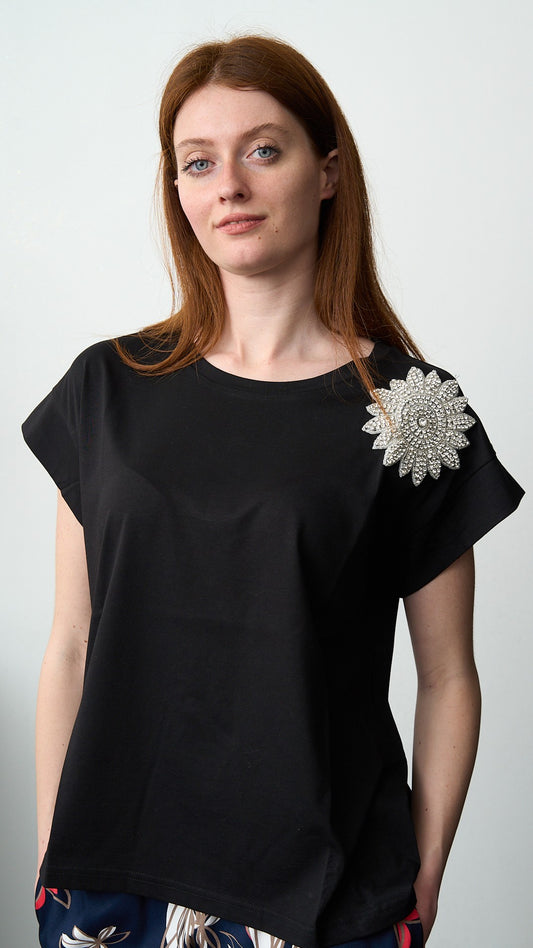 Olivia Rei - T-shirt regular con applicazione - ART.SS2639 Nero - Argento