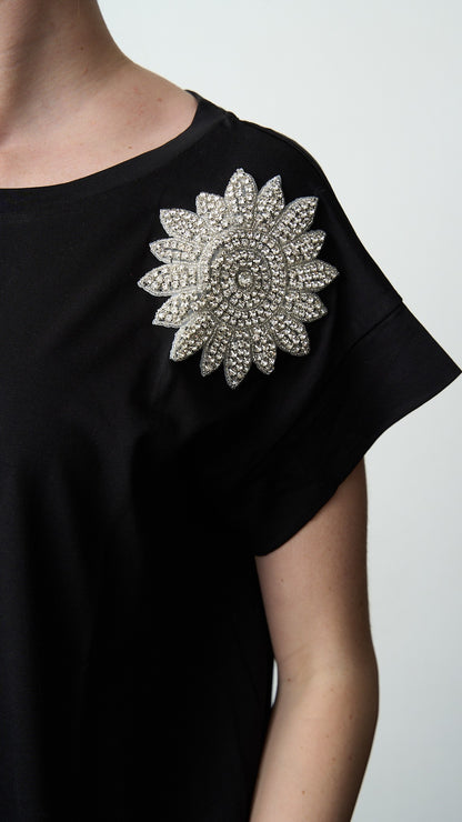 Olivia Rei - T-shirt regular con applicazione - ART.SS2639 Nero - Argento