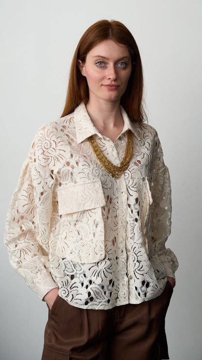 Tensione In - Camicia in pizzo con tasconi - ART.PE26-2087CAMP Burro