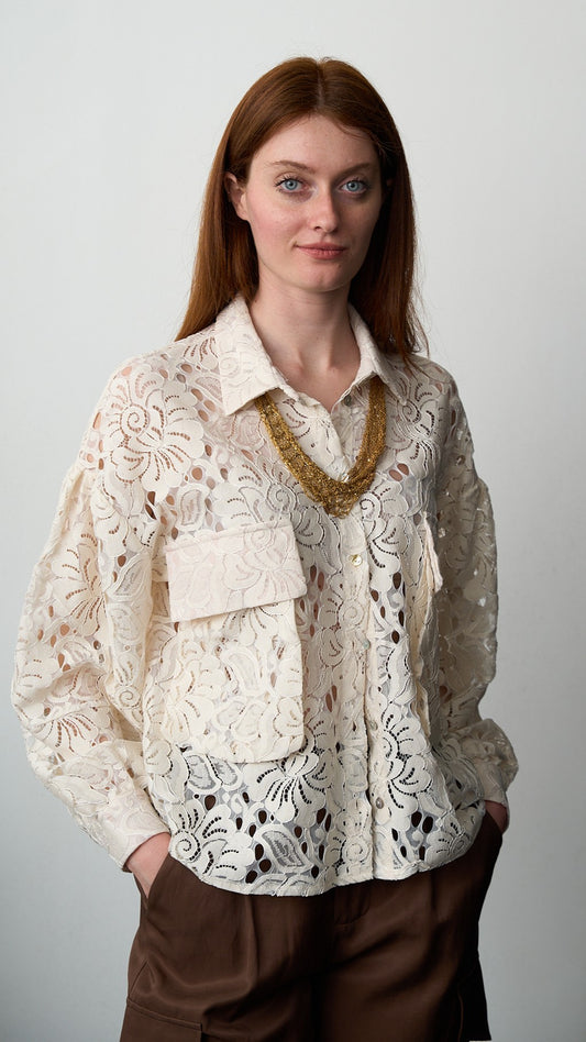 Tensione In - Camicia in pizzo con tasconi - ART.PE26-2087CAMP Burro