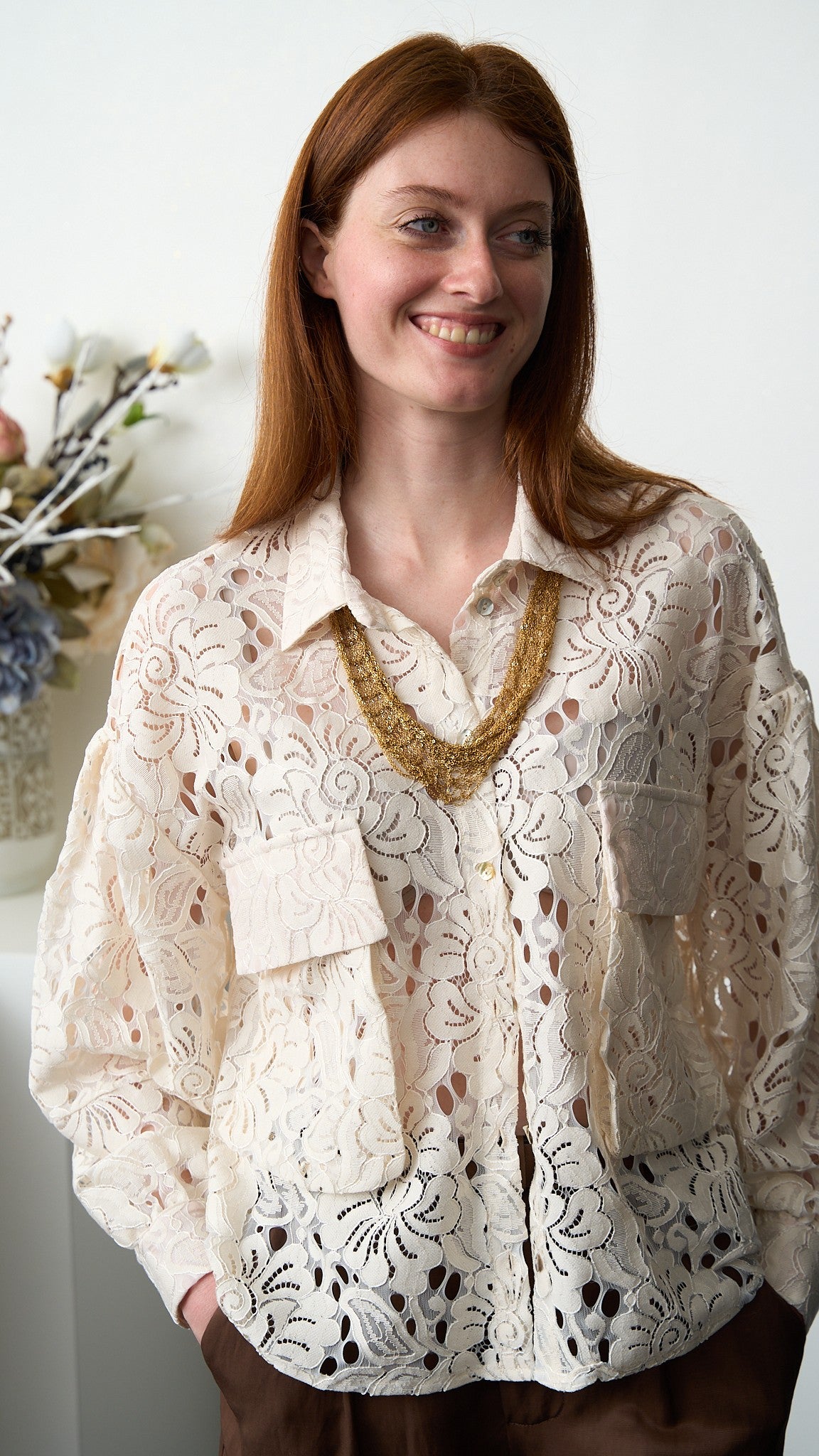 Tensione In - Camicia in pizzo con tasconi - ART.PE26-2087CAMP Burro