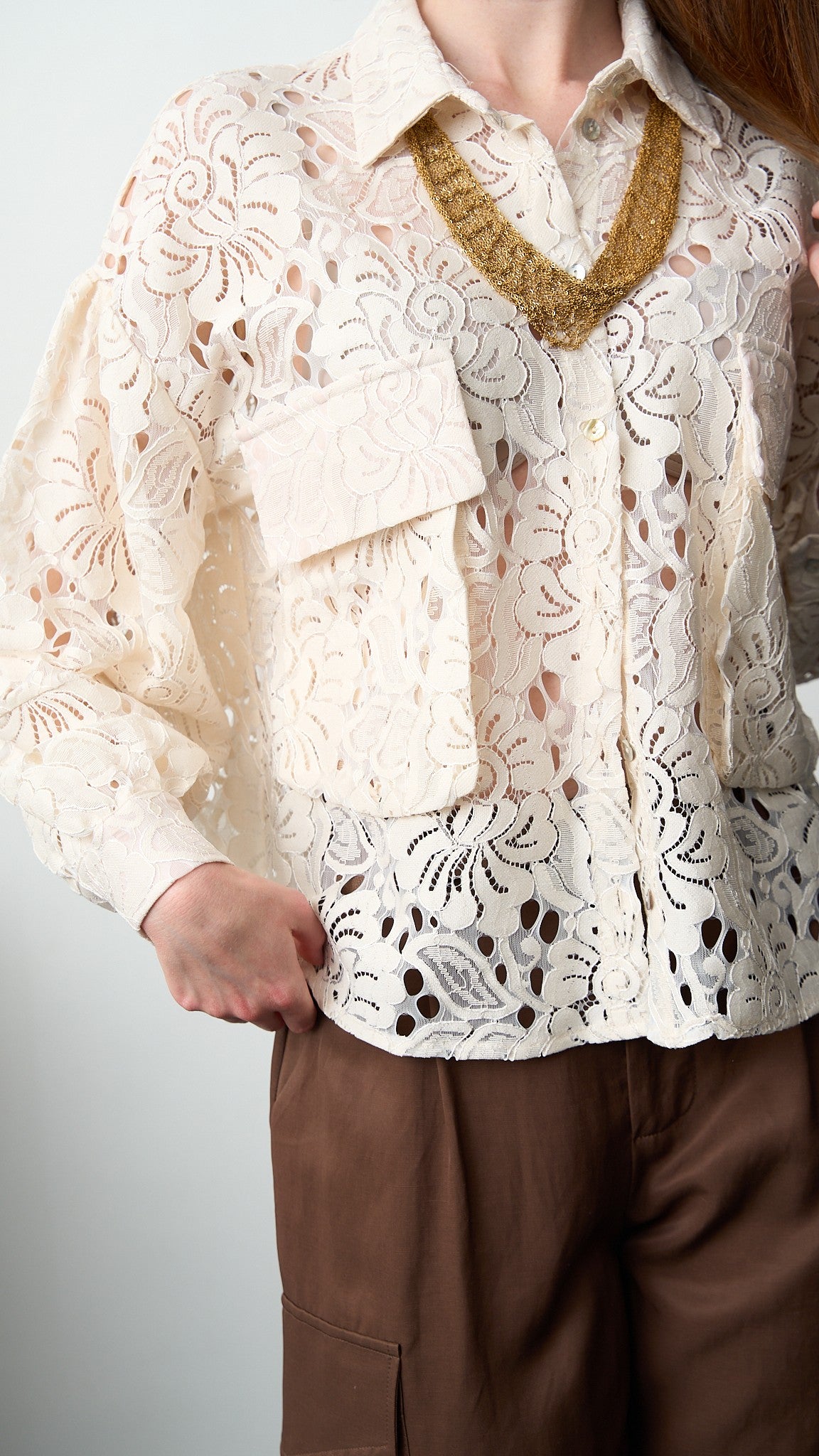 Tensione In - Camicia in pizzo con tasconi - ART.PE26-2087CAMP Burro