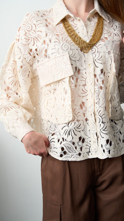 Tensione In - Camicia in pizzo con tasconi - ART.PE26-2087CAMP Burro