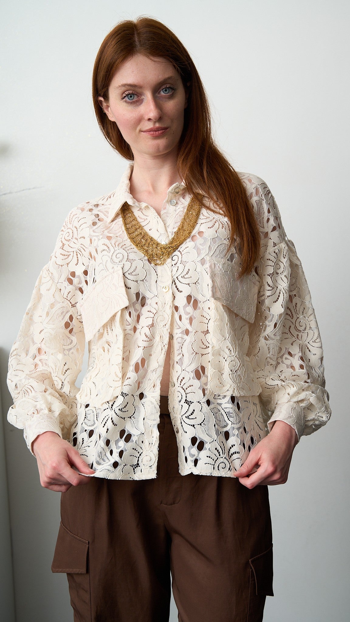 Tensione In - Camicia in pizzo con tasconi - ART.PE26-2087CAMP Burro
