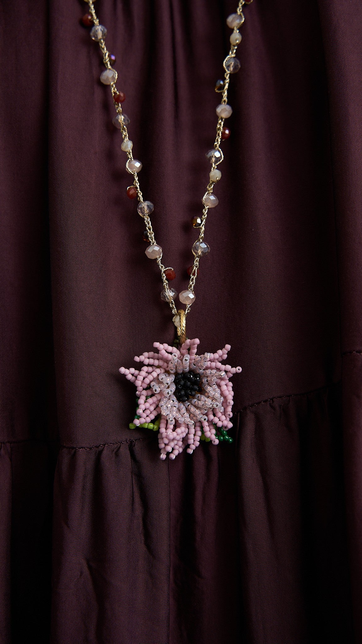 Via Roma - Collana "Anemone" Marrone - Rosa - Verde - Burro
