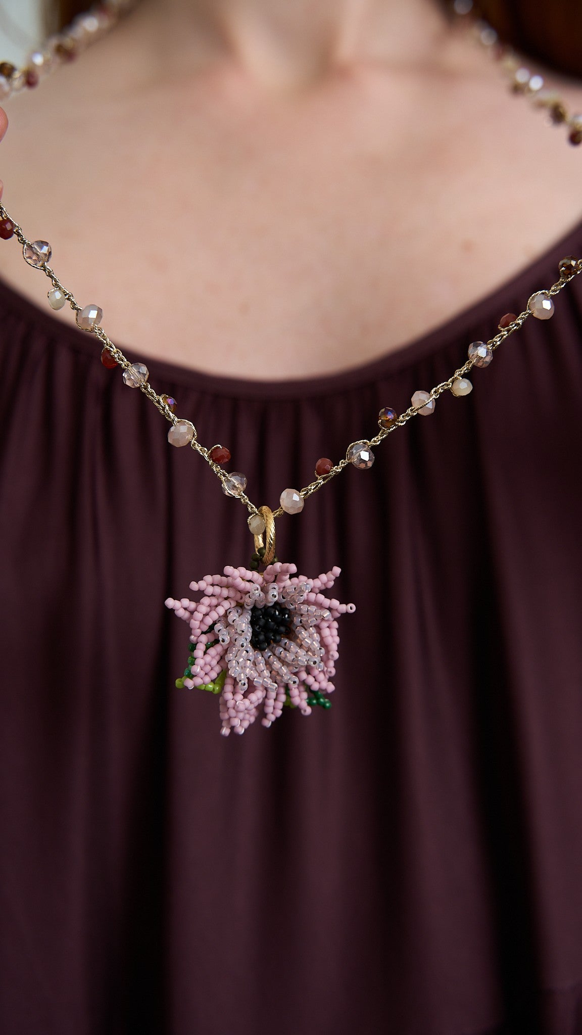 Via Roma - Collana "Anemone" Marrone - Rosa - Verde - Burro