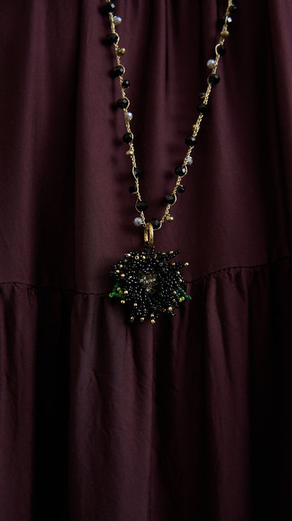 Via Roma - Collana "Anemone" Nero - Dorato - Grigio - Verde