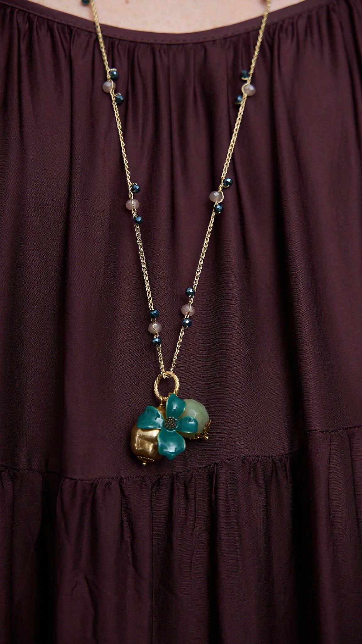 Via Roma - Collana "Ragnatela" Blu - Verde - Dorato - Rosa Chiaro