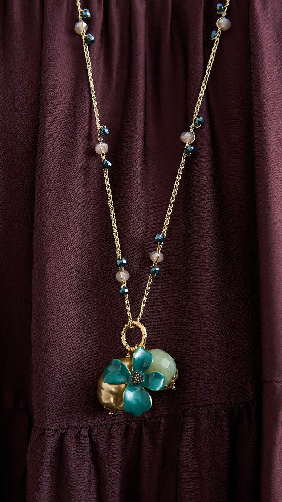 Via Roma - Collana "Ragnatela" Blu - Verde - Dorato - Rosa Chiaro