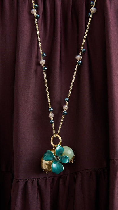 Via Roma - Collana "Ragnatela" Blu - Verde - Dorato - Rosa Chiaro