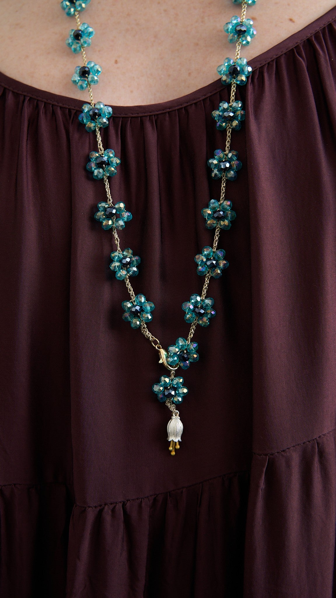 Via Roma - Collana "Fiore Maxi" Ottanio Trasparente - Blu