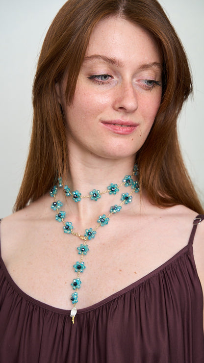 Via Roma - Collana "Fiore Maxi" Ottanio Trasparente - Blu