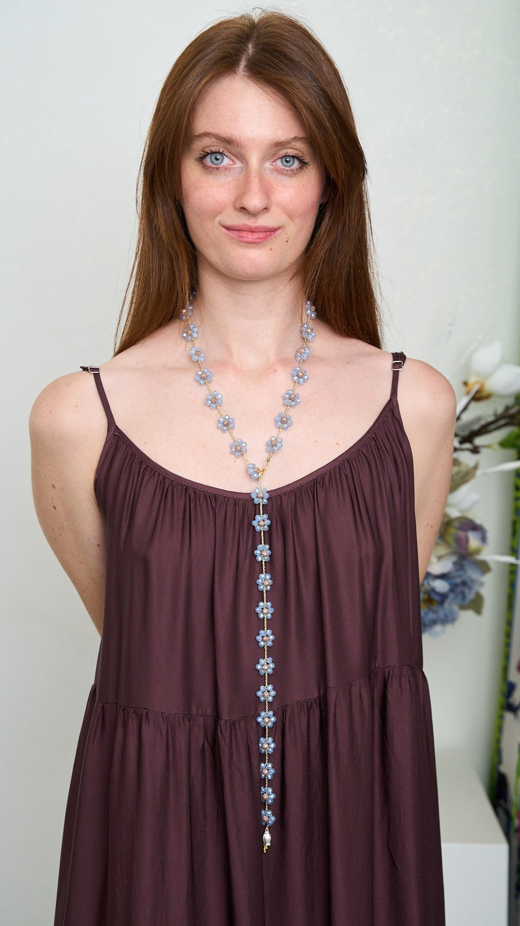Via Roma - Collana "Fiore Maxi" Celeste Polvere - Beige