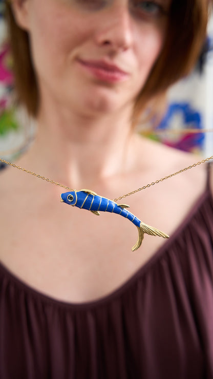 Via Roma - Collana "Pesce Luna" Blu - Dorato
