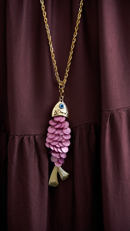 Via Roma - Collana "Brillapesce" Fucsia - Oro