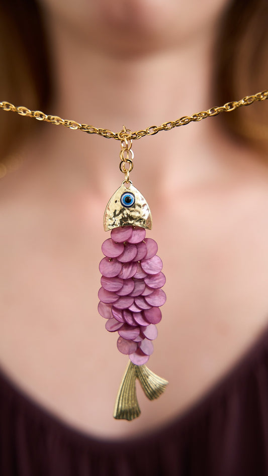 Via Roma - Collana "Brillapesce" Fucsia - Oro