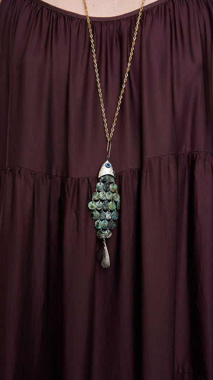 Via Roma - Collana "Brillapesce" Argento - Oro - Turchese striato