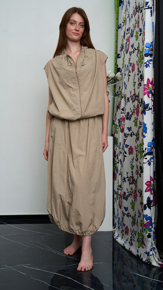 Via Roma - Completo gonna con elastico e giacca smanicata - Beige