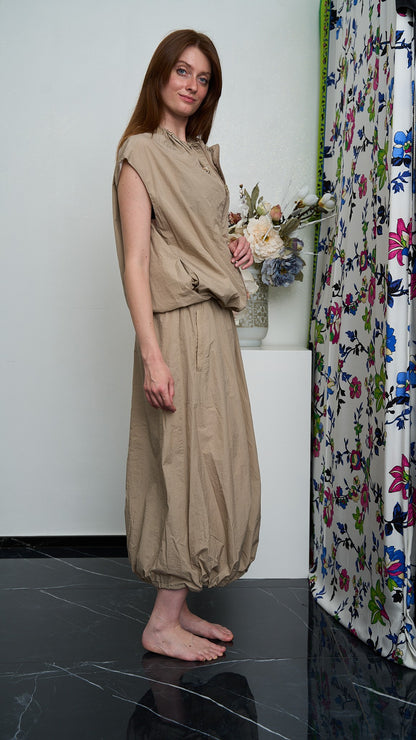 Via Roma - Completo gonna con elastico e giacca smanicata - Beige