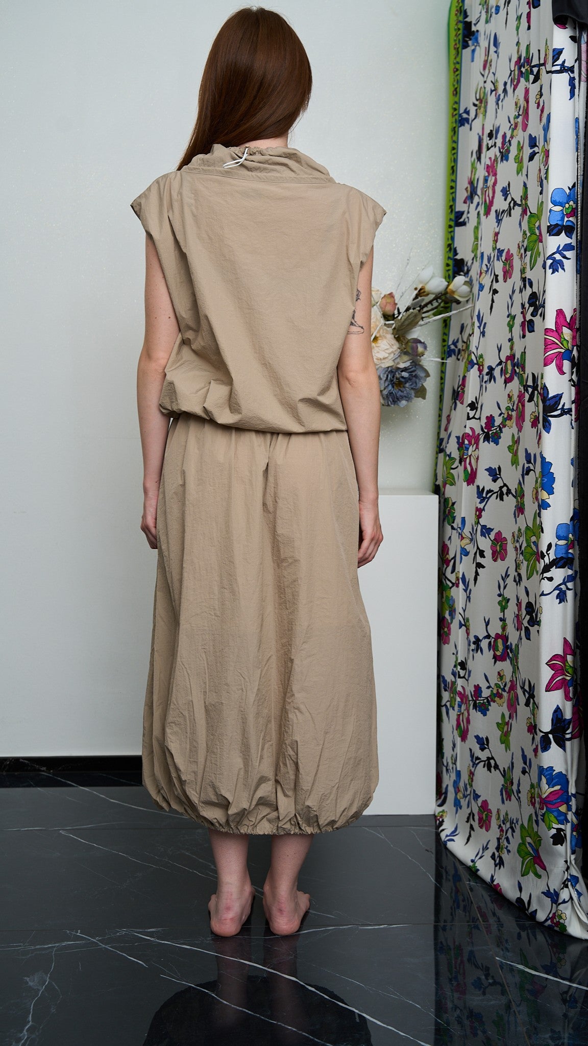 Via Roma - Completo gonna con elastico e giacca smanicata - Beige