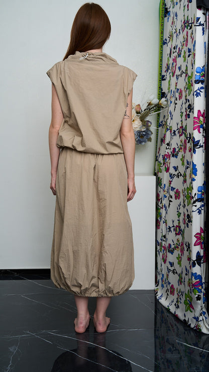 Via Roma - Completo gonna con elastico e giacca smanicata - Beige