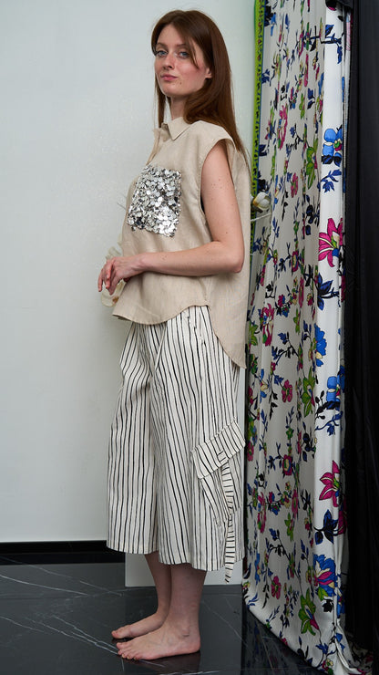 Tensione In - Camicia smanicata con tasca in paillettes - ART.S26CH12 - Sabbia