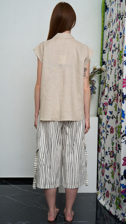 Tensione In - Camicia smanicata con tasca in paillettes - ART.S26CH12 - Sabbia