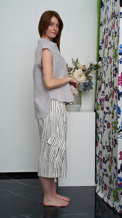 Tensione In - Camicia smanicata con tasca in paillettes - ART.S26CH12 - Grigio Perla