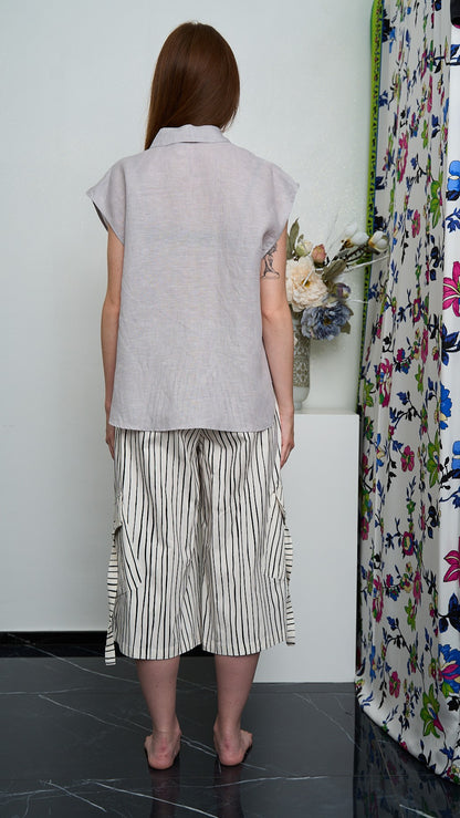 Tensione In - Camicia smanicata con tasca in paillettes - ART.S26CH12 - Grigio Perla