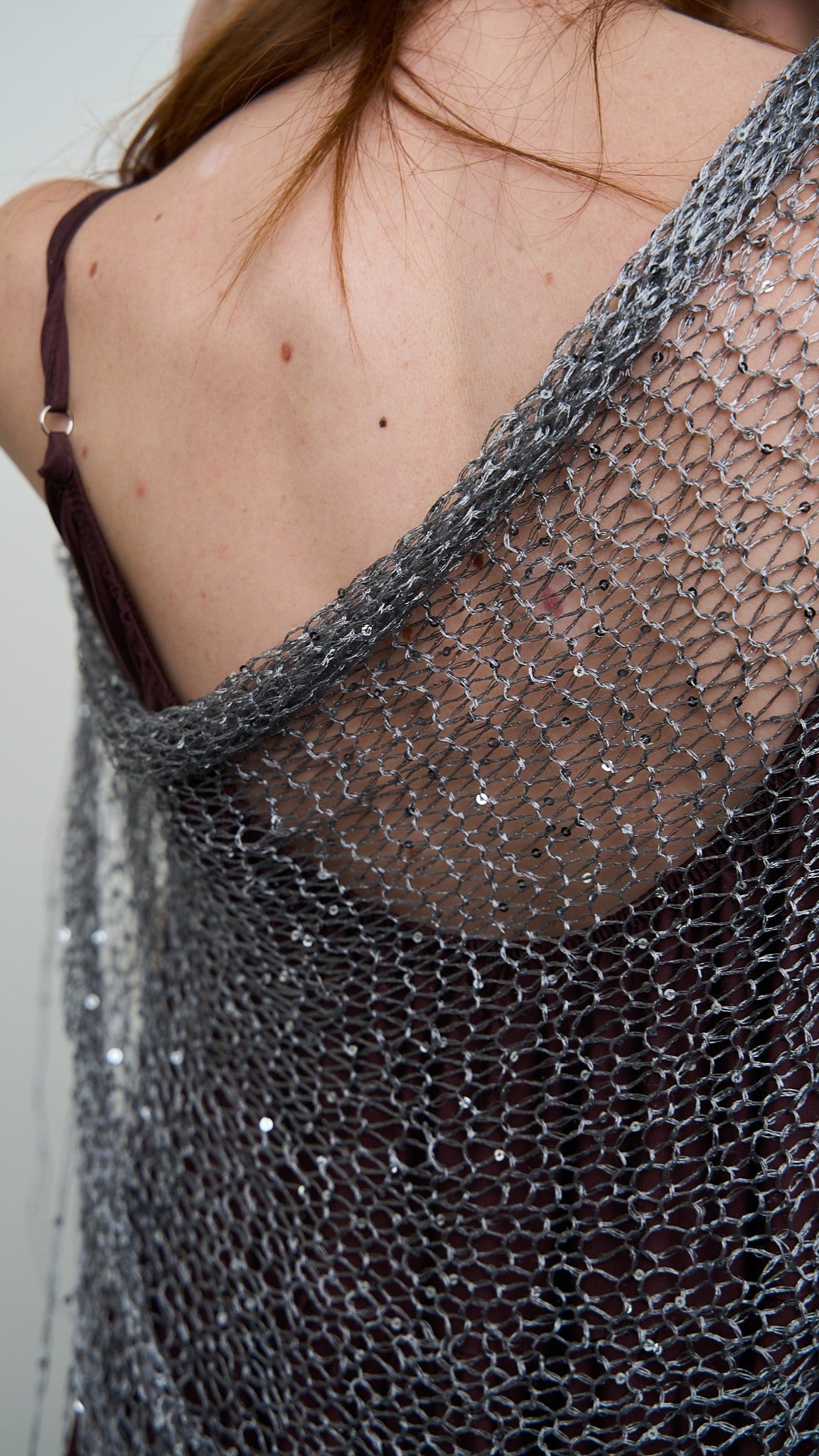 Via Roma - Scialle a maglia con dettagli paillettes Argento