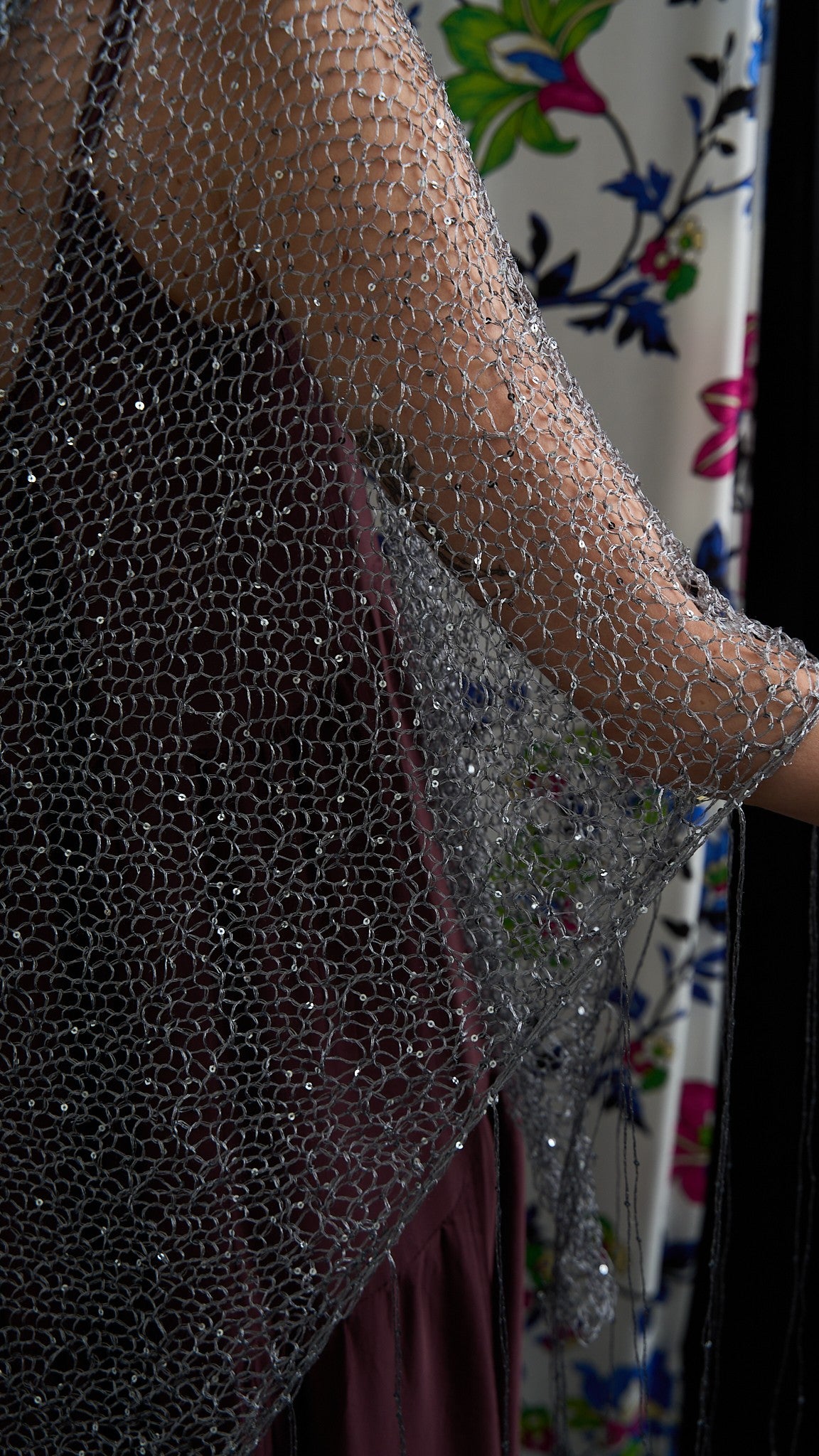 Via Roma - Scialle a maglia con dettagli paillettes Argento