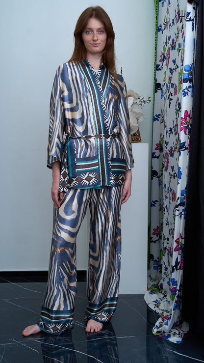 Via Roma - Completo fantasia con giacca kimono Moro - Blu - Beige