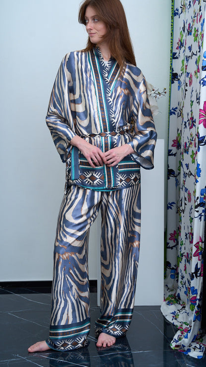 Via Roma - Completo fantasia con giacca kimono Moro - Blu - Beige