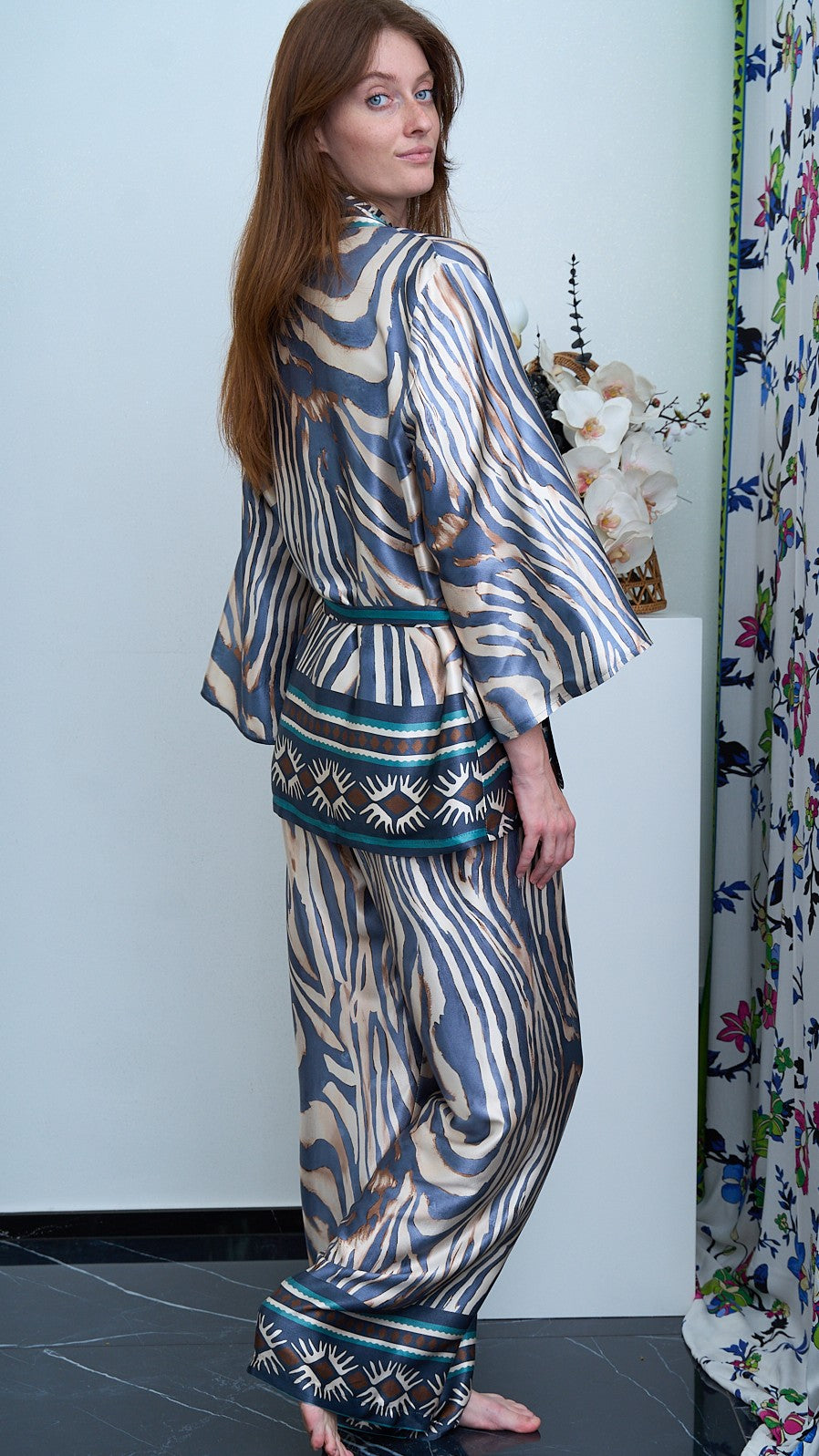 Via Roma - Completo fantasia con giacca kimono Moro - Blu - Beige