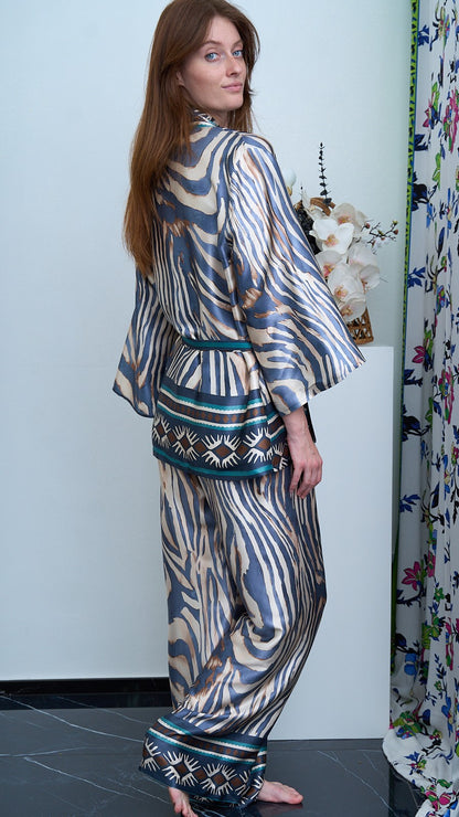 Via Roma - Completo fantasia con giacca kimono Moro - Blu - Beige