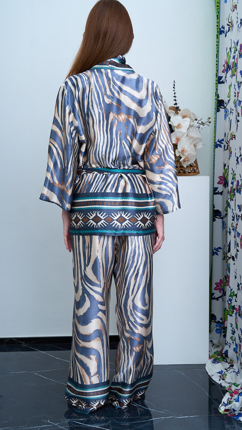 Via Roma - Completo fantasia con giacca kimono Moro - Blu - Beige