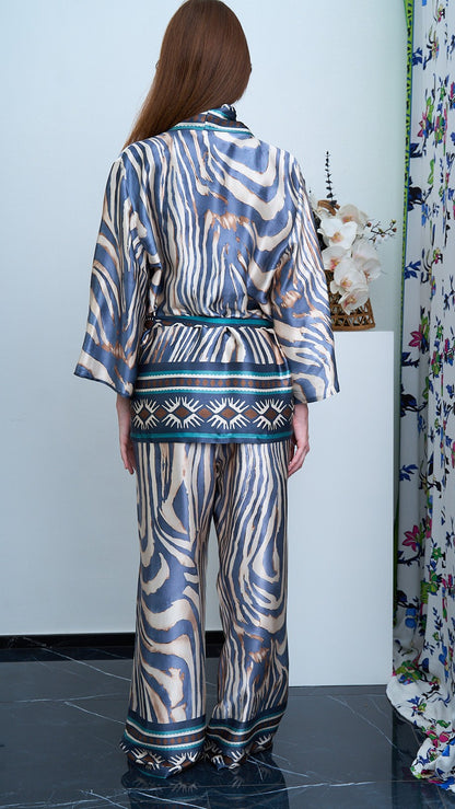 Via Roma - Completo fantasia con giacca kimono Moro - Blu - Beige