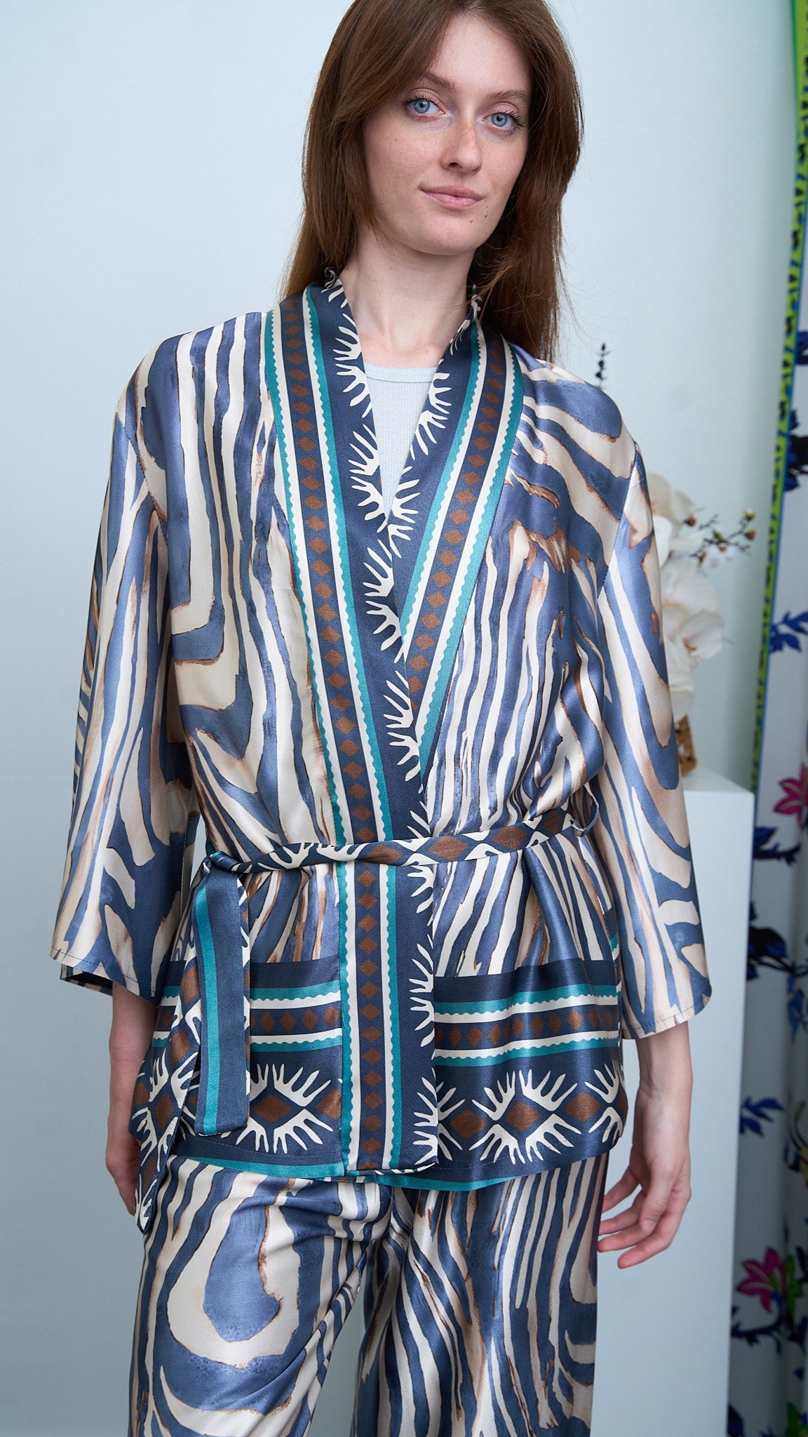 Via Roma - Completo fantasia con giacca kimono Moro - Blu - Beige